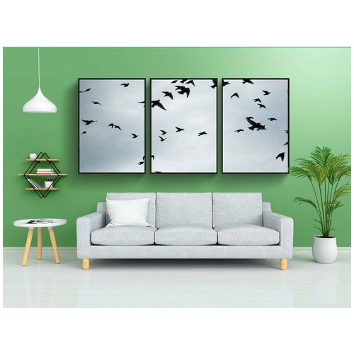 фото Набор модулных постеров для интерьера "падение, перелетные птицы, смотреть" 60x90 см. в тубусе, без рамки lotsprints