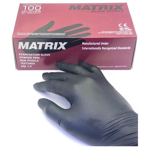 фото Перчатки медицинские диагностические нитриловые matrix black nitrile (100шт) l