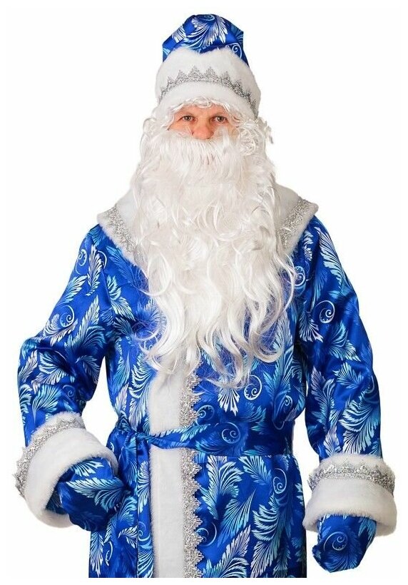 Костюм Деда Мороза сатиновый с принтом синий, размер 54-56, Батик 194-54-56