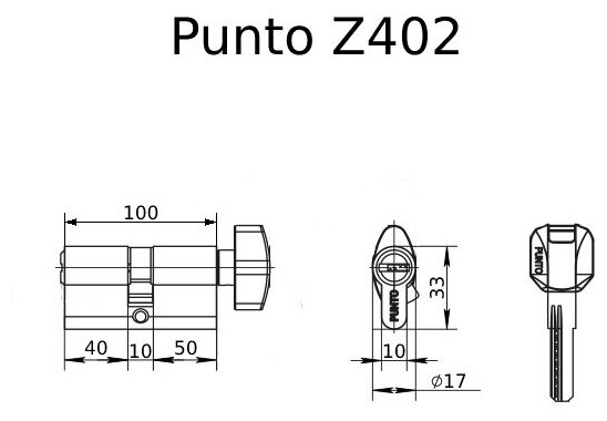 Цилиндровый механизм с вертушкой PUNTO Z402/100 mm (40+10+50) CP хром 5кл. /36185/ - фотография № 5