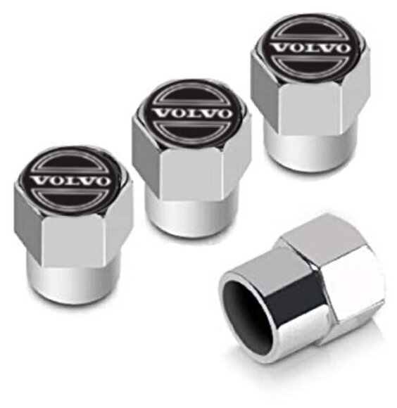фото Колпачки шестигранные на ниппель "Volvo" (Вольво). Нержавеющий металл. Комлект из 4 штук.