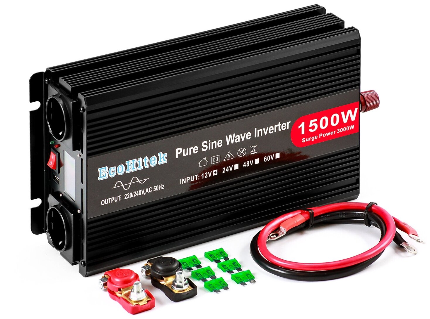 Power Inverter 2000 EcoHitek Автомобильный инвертор напряжения 12 - 220В (пост нагрузка до 1000 Вт). Подключение приборов эл. инструмента.