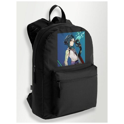 Черный школьный рюкзак с DTF печатью игры Геншин Genshin impact, Кадзуха, Рэйзор, Янь Фэй - 56