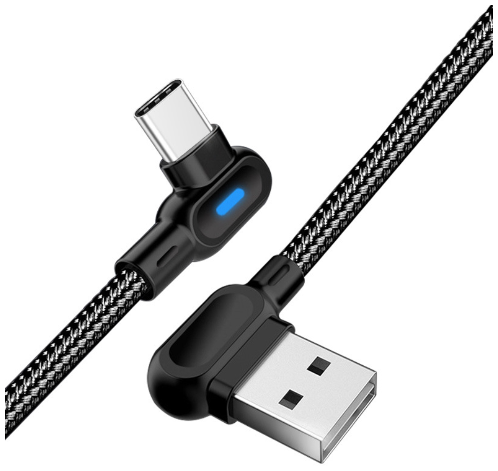 Угловой USB-кабель для зарядки телефонов с Type C-разъемом (черный, 1 м)