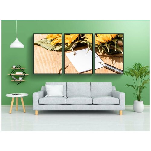 фото Набор модулных постеров для интерьера "поздравительная открытка, благодаря карте, подсолнухи" 60x90 см. в тубусе, без рамки lotsprints