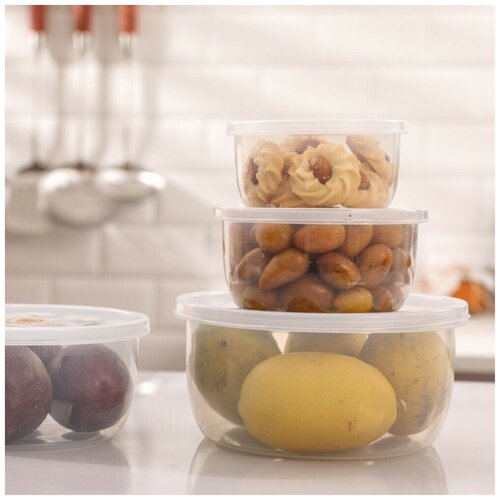 Набор герметичных контейнеров для хранения продуктов питания - комплект 4 шт, прозрачные круглые