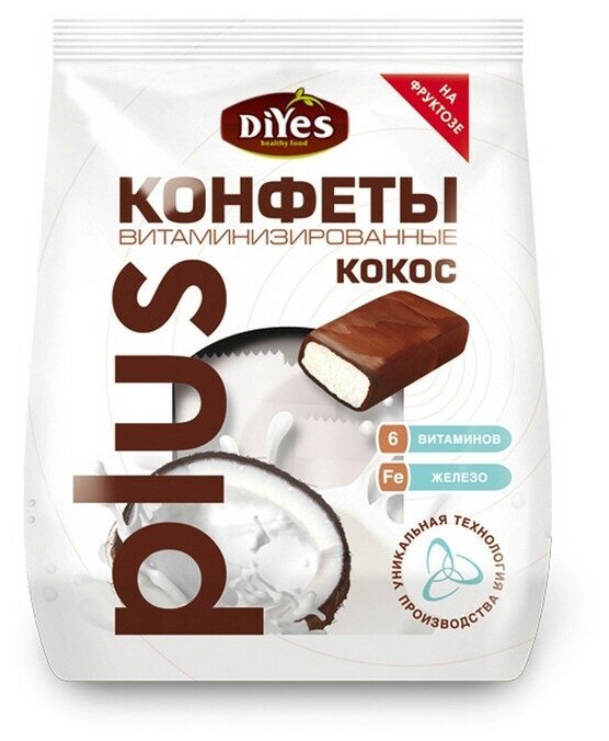 Конфеты DiYes Кокосовые витаминизированные на фруктозе, 200г