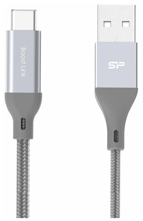 Кабель Silicon Power Type-C-USB для зарядки и синхронизации 1м, нейлон, Gray - фото №1