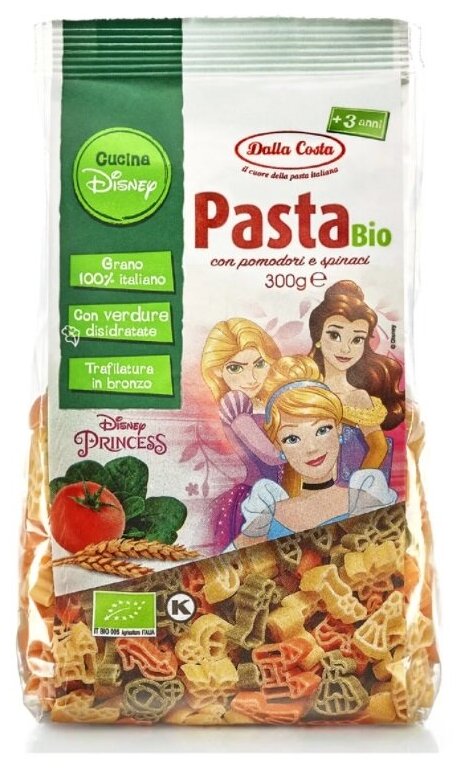 Макаронные изделия Pasta Bio Dalla Costa Disney Принцесса с томатами и шпинатом, 300 г - фотография № 2