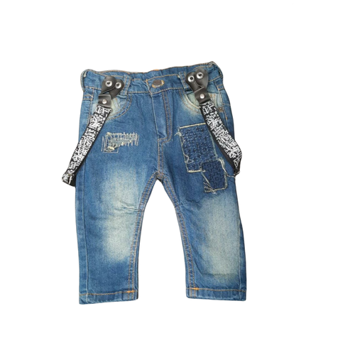 фото Джинсы lilitop для мальчиков демисезонные, карманы, подтяжки, размер 80, синий