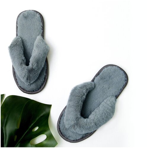 фото Тапочки женские мех сланцы amaro home открытый нос (графит) 39-41
