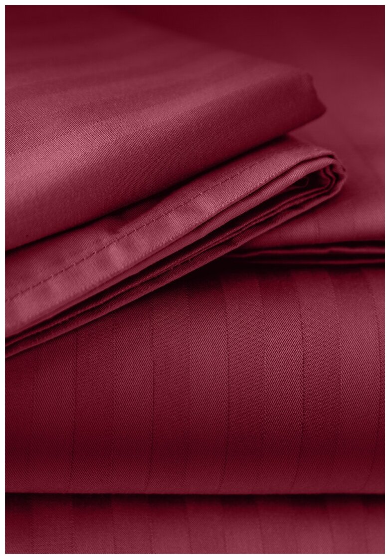 Комплект постельного белья LOVEME 1,5 спальный, страйп-сатин, цвет бордовый (Palermo) - фотография № 9