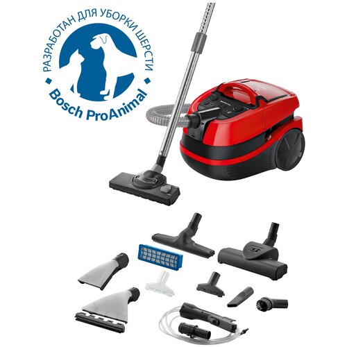 Пылесос BOSCH BWD421PET, красный/черный