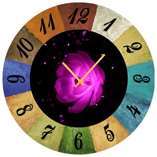 фото Svs настенные часы svs 3002130 фиолетовый цветок на черном фоне