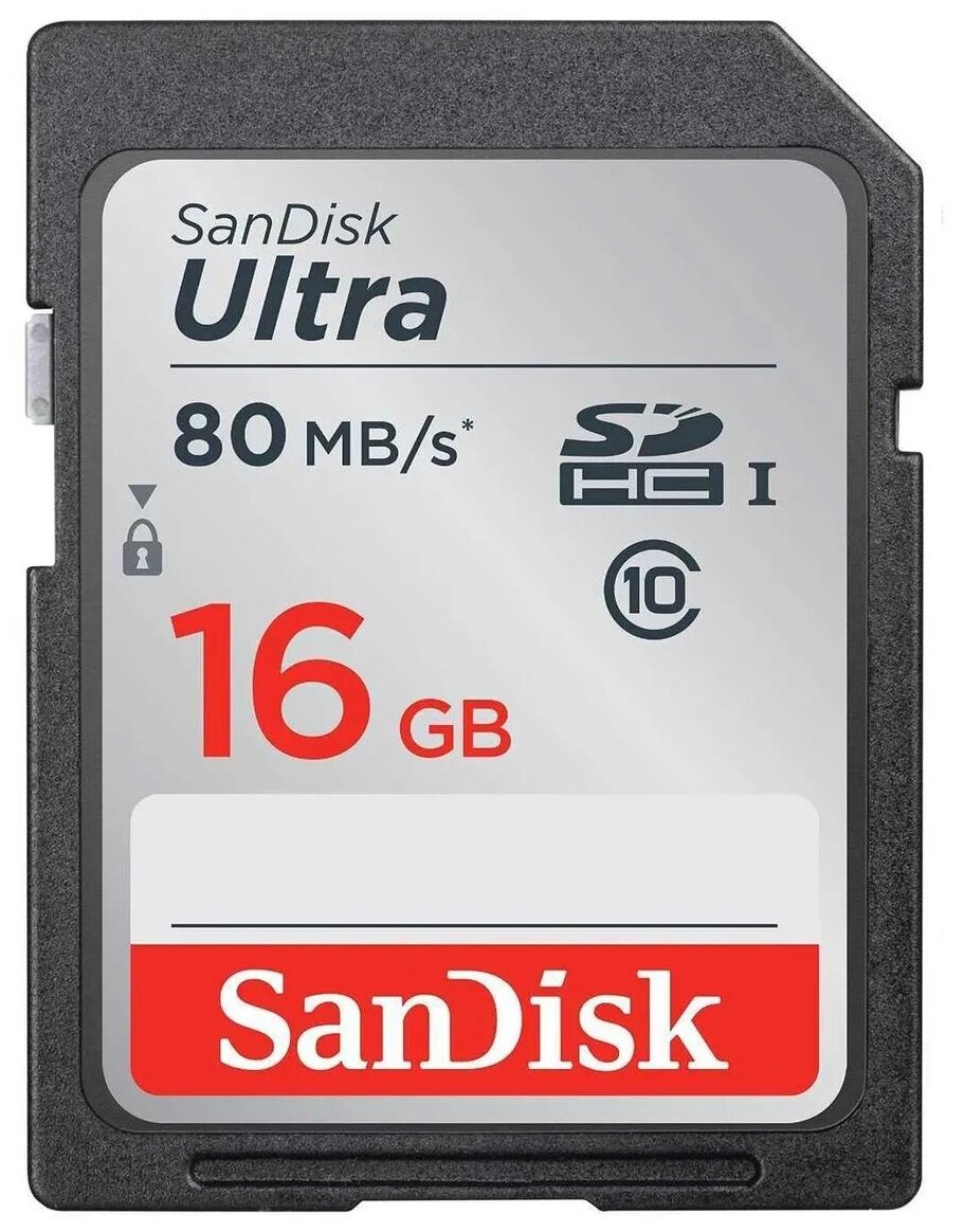 Карта памяти SanDisk SDHC Ultra Class 10 UHS-I U1 (80/10MB/s) 16GB