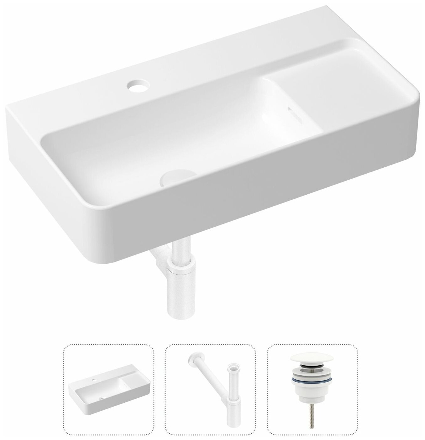 Комплект 3 в 1 Lavinia Boho Bathroom Sink 21520501: накладная фарфоровая раковина 60 см, металлический сифон, донный клапан