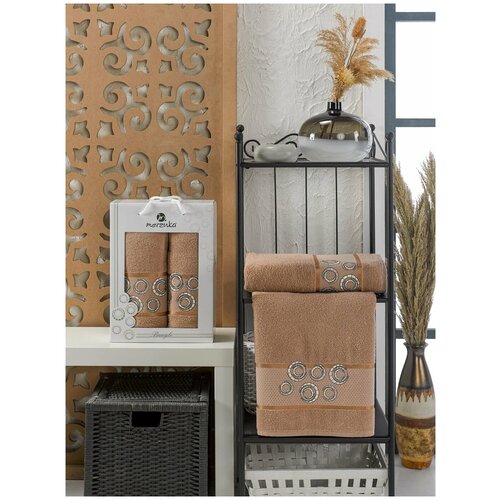 фото Подарочный набор полотенец для ванной 50х90, 70х140 merzuka bangle хлопковая махра коричневый merzuka (турция)