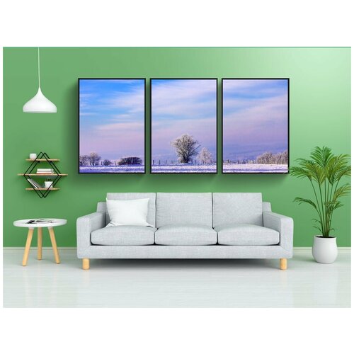 фото Набор модулных постеров для интерьера "рассвет, зима, снег" 60x90 см. в тубусе, без рамки lotsprints