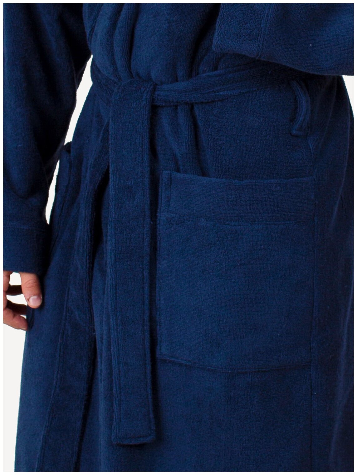 Мужской махровый халат с капюшоном, темно-синий - фотография № 2