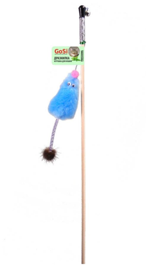 Махалка Мышь с мятой голубой мех с хвостом трубочка с норкой на веревке GoSi этикетка флажок (2 шт)
