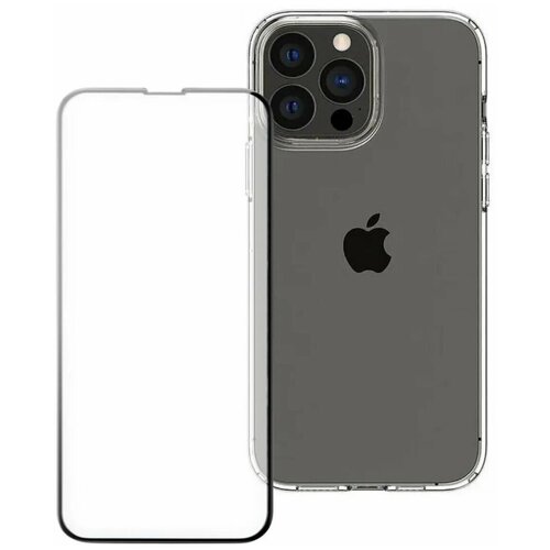 фото Комплект: противоударный прозрачный чехол + защитное стекло для apple iphone 13 pro / айфон 13 про / накладка / бампер pduspb