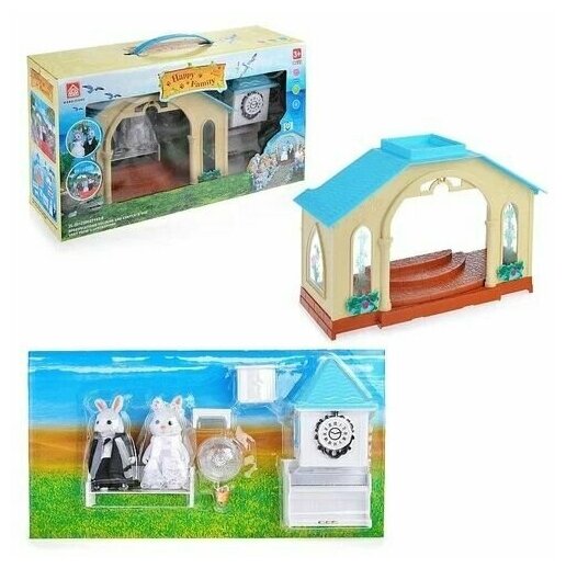 Кукольный домик с часовней и двумя фигурками в коробке (Happy Family)