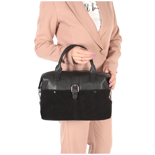 фото Сумка/сумка женская/натуральная кожа и замша/meyninger/а-св-20821/черныйз/модель тоут/с плечевым реммешком