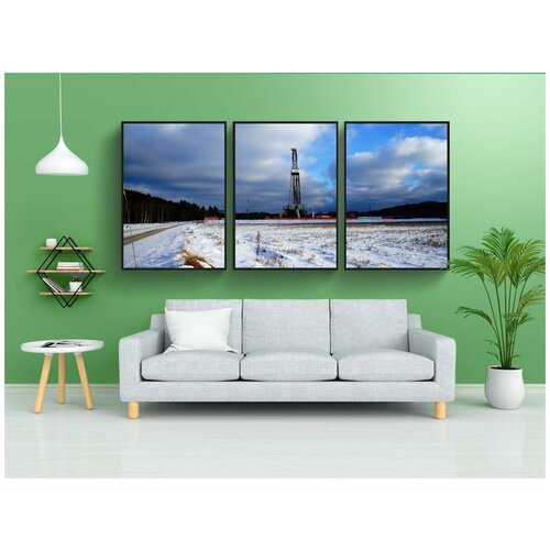 фото Набор модулных постеров для интерьера "натуральный газ, поиск, нефтяная вышка" 60x90 см. в тубусе, без рамки lotsprints