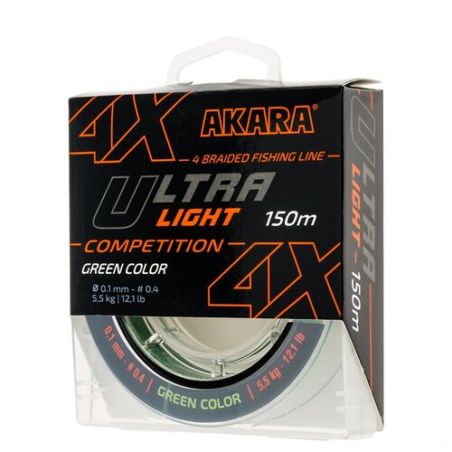 шнур akara ultra light competition green 150 м aulcg 150 008 Шнур рыболовный плетеный Akara Ultra Light Competition Green 150 м 0,10