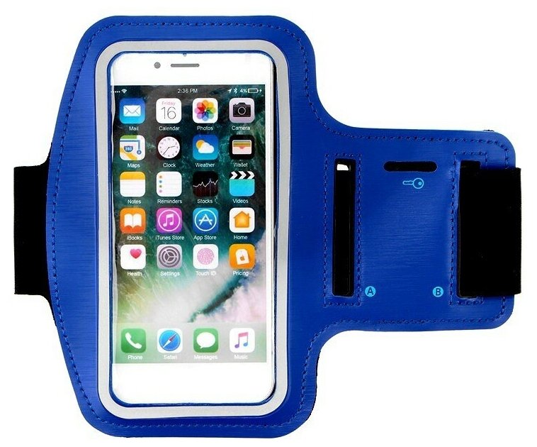 Спортивный чехол держатель для телефона на руку для бега большой размер XL до 6.7 дюймов синий