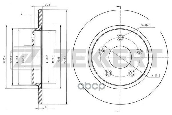 Тормозной диск ZEKKERT BS-5492 для Chrysler GRAND VOYAGER V RT V; Dodge Journey; Fiat Freemont