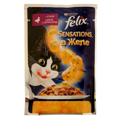 FELIX Влажный корм FELIX Sensations для кошек, утка/шпинат в желе, пауч, 85 г