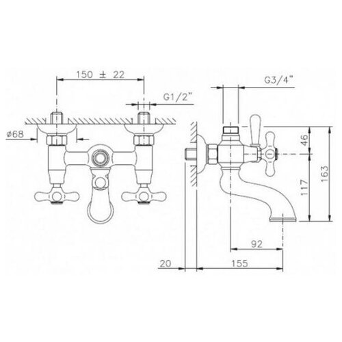 Смесители для ванны NICOLAZZI Nuova Brenta 2500BZ Бронза смеситель для раковины nicolazzi nuova brenta 2532bz