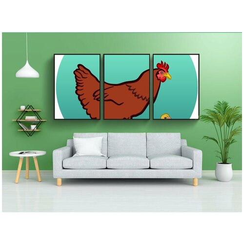 фото Набор модулных постеров для интерьера "курица, курочка с цыплятами, цыплята" 60x90 см. в тубусе, без рамки lotsprints