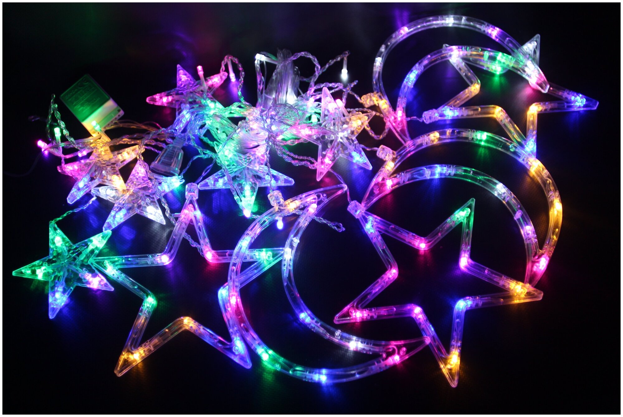 Новогодняя гирлянда светодиодная - Карниз/ бахрома "Три луны и три звезды" 12 LED белая 3 м 8 режимов с возможностью наращивания