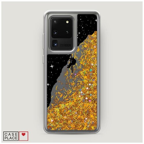 фото Чехол жидкий с блестками samsung galaxy s20 ultra скалолаз в космосе case place