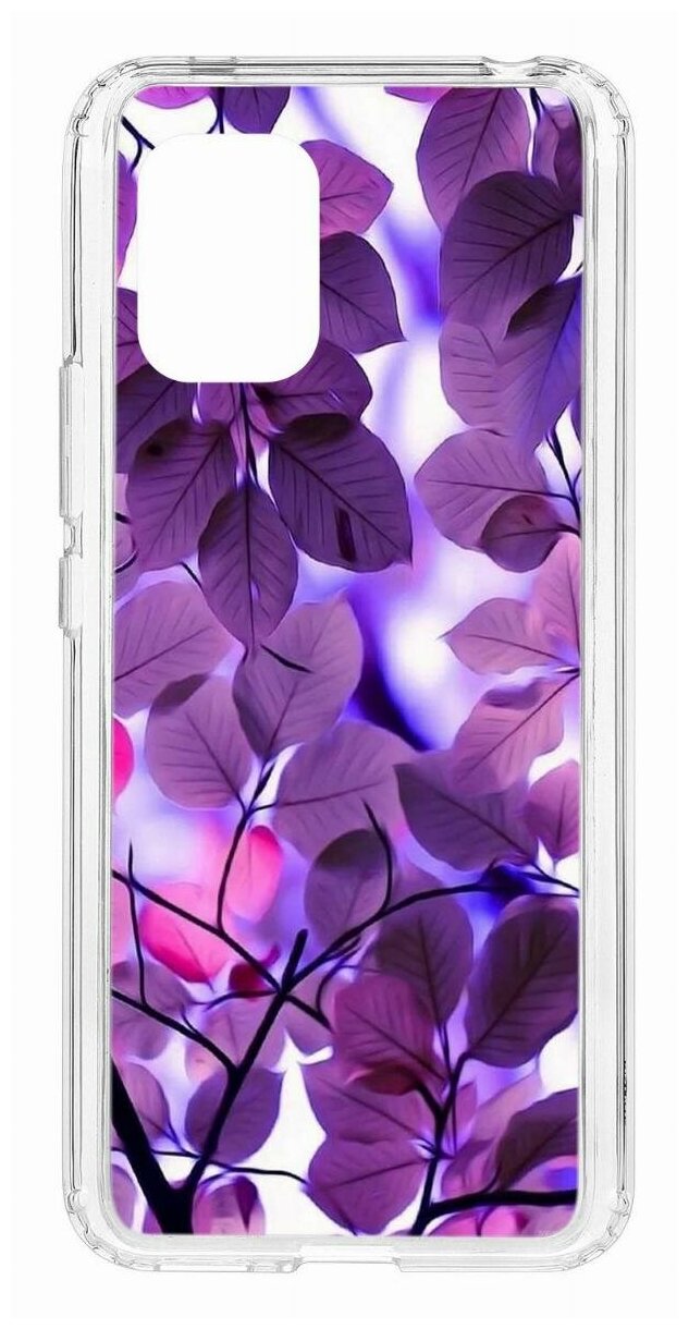 Чехол для Xiaomi Mi 10 Lite Kruche Print Purple leaves, противоударная пластиковая накладка с рисунком, силиконовый бампер с принтом и защитой камеры