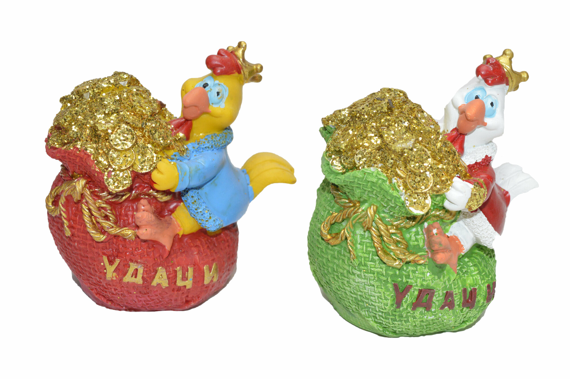 фото Копилка для денег. Королевские Петушки, 2 штуки в наборе, желтый белый, 8 см. С резиновым клапаном. Не разбивать. Вечная копилка.