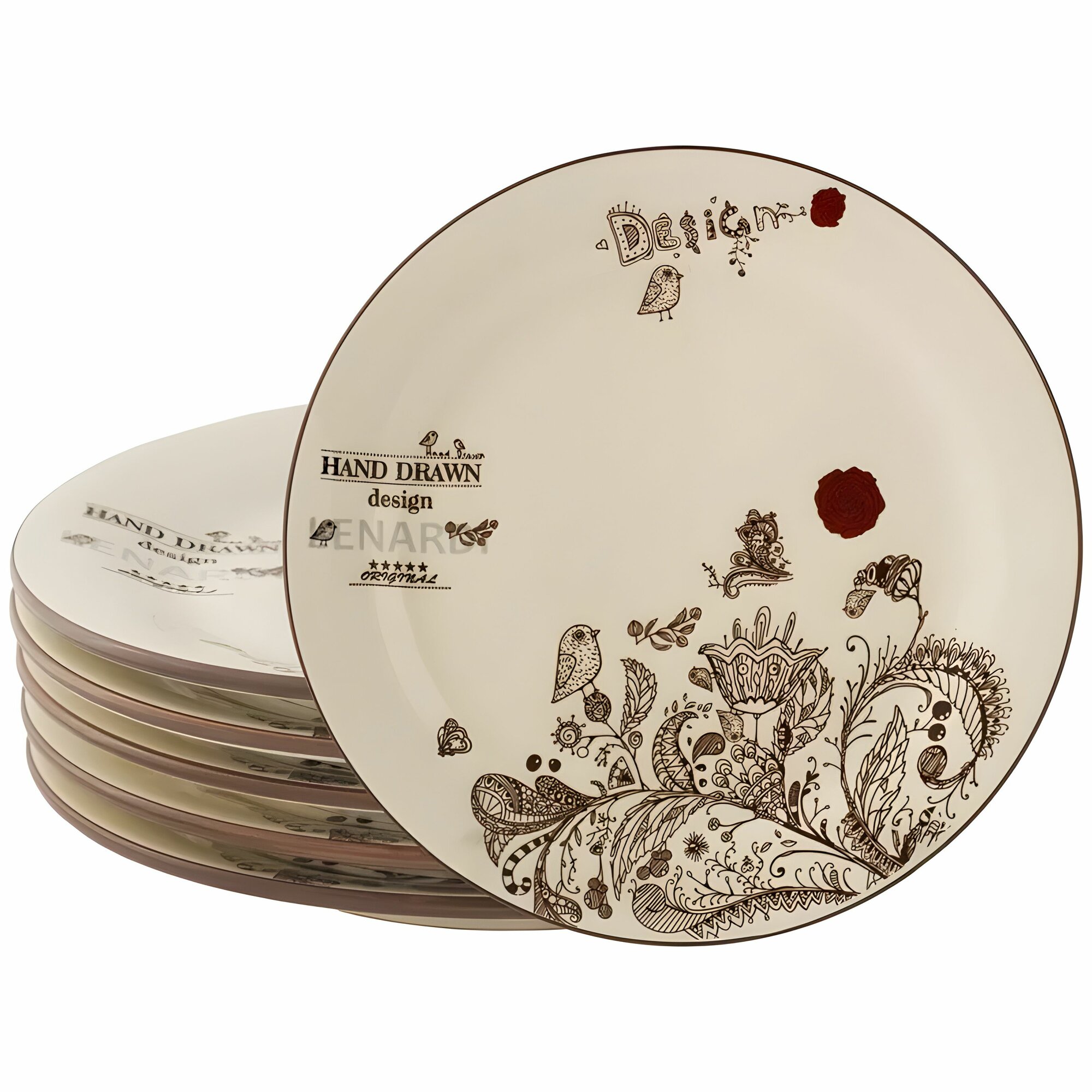 фото Набор тарелок десертных обеденных 22 см набор посуды на 6 персон Lenardi Птичий Дворик, фарфор, мелкие, закусочные белые, 6 шт