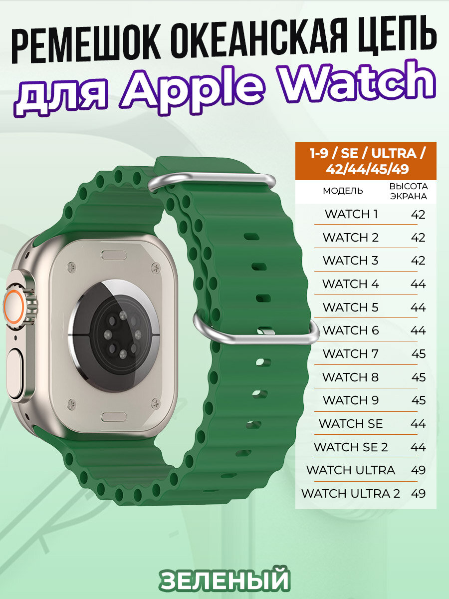 Ремешок океанская цепь для Apple Watch 1-9 / SE / ULTRA (42/44/45/49 мм), зеленый