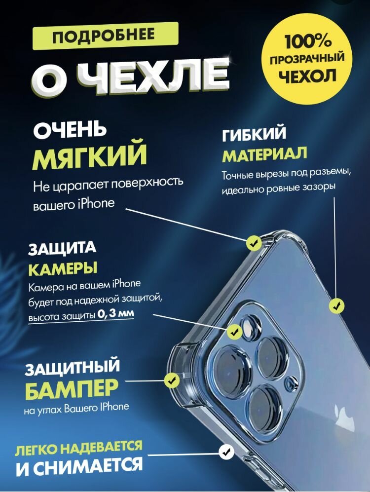 Прозрачный силиконовый чехол накладка с защитой камер для iPhone 13 Pro /защитный чехол для Айфон 13 Про