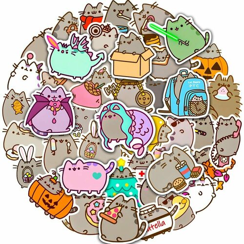 Наклейки Кот Пушин Pusheen cat 50 шт (Большие)