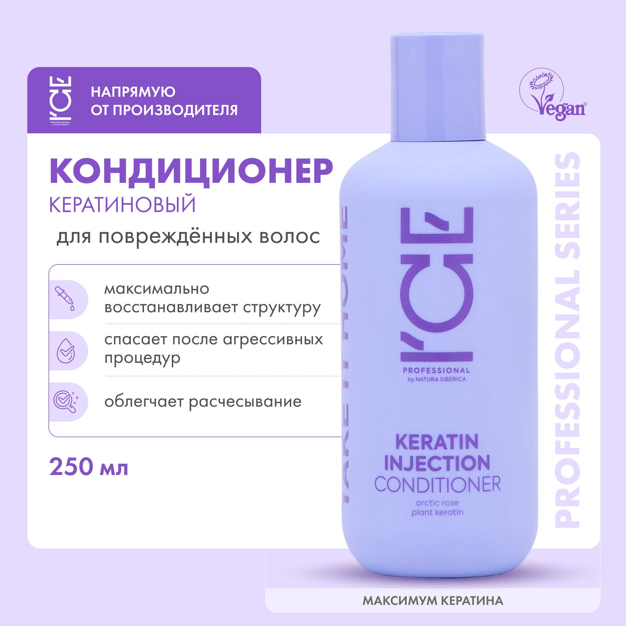 Кератиновый кондиционер ICE by NATURA SIBERICA Take it home Keratin Injection для повреждённых волос, 250 мл