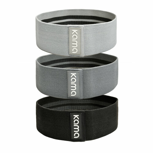 Комплект фитнес резинок Kama 3 шт, светло-серый, серый, черный (10, 17, 23 кг)