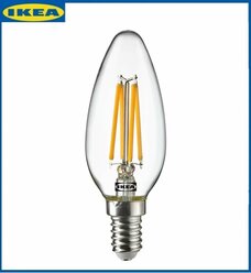 Лампа светодиодная IKEA SOLHETTA, E14, 1.8 Вт, 2700 К, 250 лм, свечеобразный/прозрачный 1шт. Икеа Солхетта