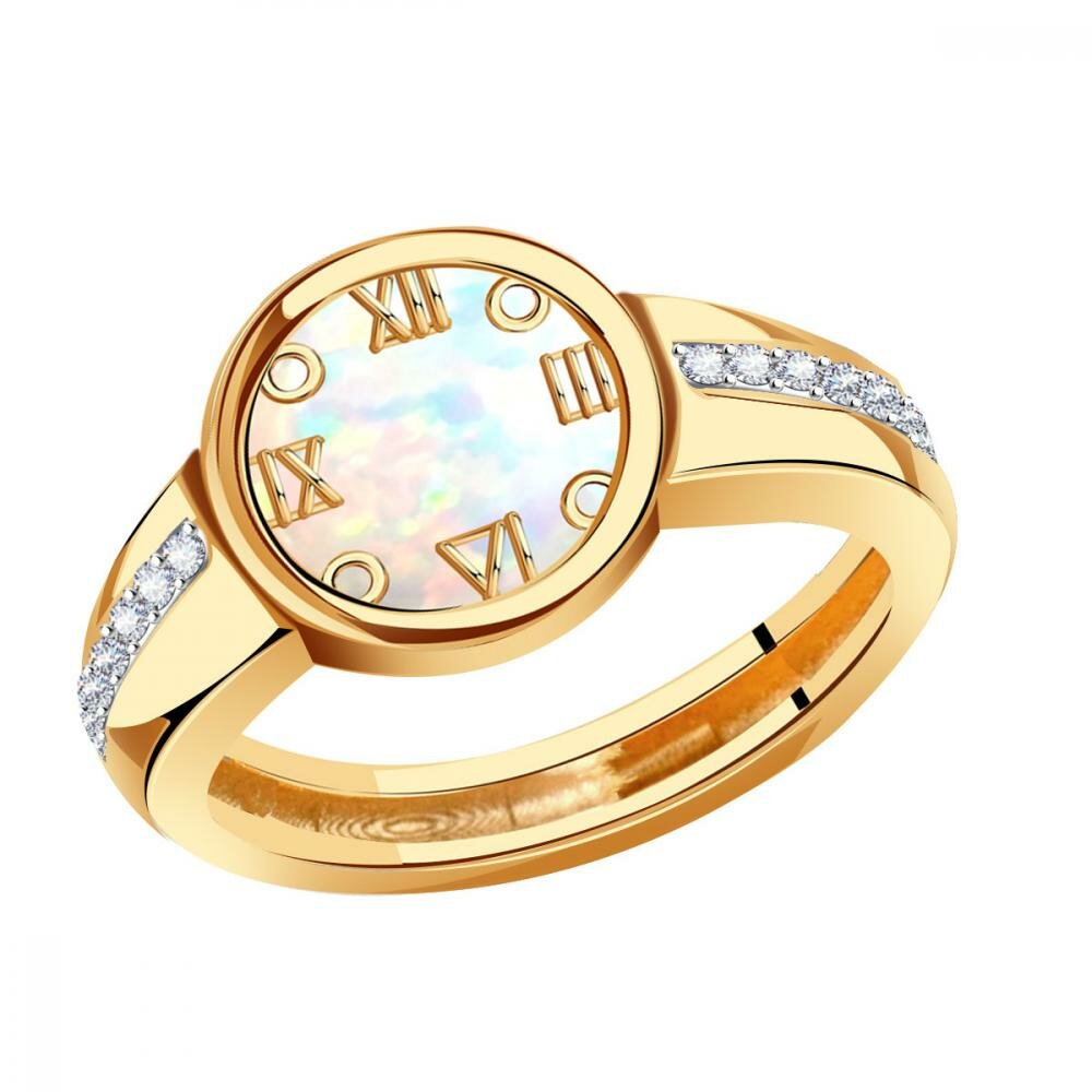 Кольцо Diamant online, золото, 585 проба, перламутр, фианит