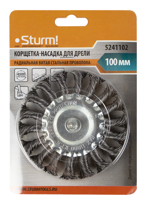 5241102 Корщетка-насадка для дрели Sturm! Радиальная , 100 мм, хвост 6 мм, витая стальн.