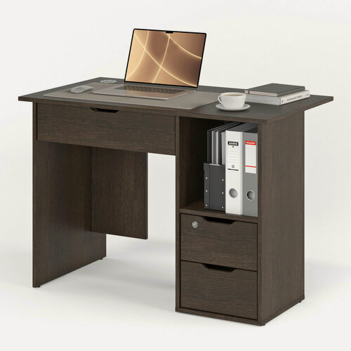 Изображение товара Письменный стол с двумя узкими и одним широким ящиком и высокой нишей для папок МагМебель №62Я тумба справа венге