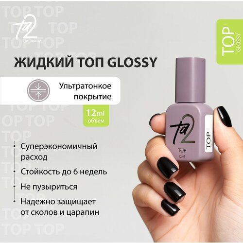 Топ для ногтей глянцевый без липкого слоя прозрачный c уф-фильтром 12 мл Glossy Ta2 539₽
