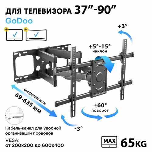 Кронштейн для телевизора на стену поворотный Godoo 37-90 дюймов GD49-466 7010₽